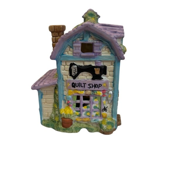 Bunnyville Illuminated Porcelain Easter House "Quilt Shop" Collectible Figurine - Picture 2 of 7